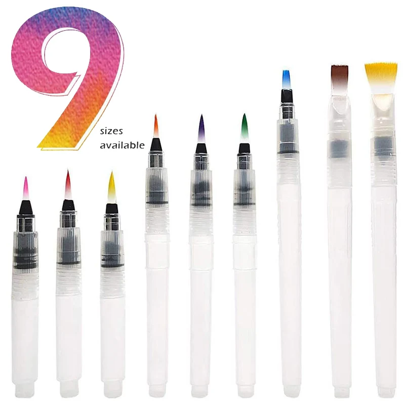 9pcs 수채화 브러쉬 세트, 초보자 또는 어린이를위한 수용성 컬러 연필 수채화 브러쉬, 사용하기 쉽고 그림 채우기