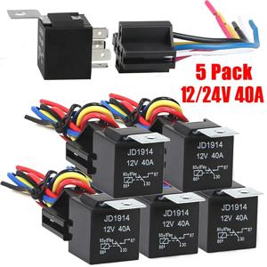 5Pcs 방수 자동차 릴레이 12V 24V 5Pin 40A 자동차 릴레이 블랙 레드 구리 터미널 자동 릴레이 소켓 SPDT 하네스 케이블
