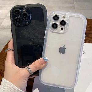럭셔리 충격 방지 실리콘 범퍼 클리어 폰 케이스 iPhone 15 14 Plus 13 12 11 15 Pro Max 카메라 보호 투명 커버