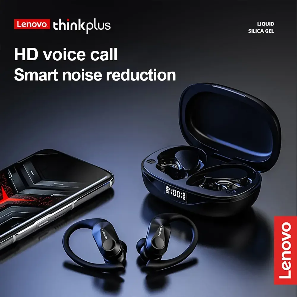Lenovo LP75 TWS 무선 Bluetooth V5.3 이어폰 IPX5 디지털 디스플레이 이어훅 이어버드 HiFi 스테레오 소음 감소 헤드폰