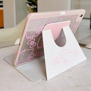 만화 헬로 키티 IPad 케이스 IPad 7/8/9th 10th Generation 10.9 Air 3 4 5 Mini 6 귀여운 Sanrio 아크릴 펜 슬롯 커버 포함