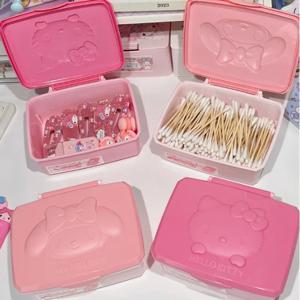 Sanrio 헬로 키티 보관 상자 만화 멜로디 Kt 고양이 플립 커버 면봉 면 패드 편지지 보석 조직 선물