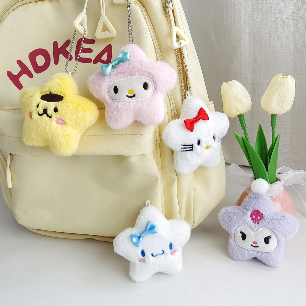 Sanrio KeyChain 헬로 키티 카와이 스타 열쇠 고리 Kuromi Cinnamoroll 박제 배낭 펜던트 멜로디 가방 장식 소녀 장난감