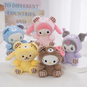 Kawaii Sanrio 플러시 키 체인 인형 헬로 키티 마이 멜로디 Kuromi Cinnamoroll 만화 동물 인형 펜던트 배낭 장식
