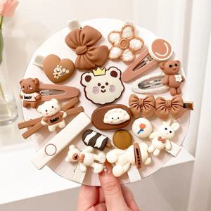 14Pcs 만화 곰 아기 헤어 클립 귀여운 소녀 공주 머리핀 헤어 액세서리