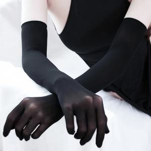섹시한 레이스 얇은 소매 투명 할로우 통기성 긴 장갑, 심리스 고탄성 솔리드 여성 스타킹 장갑, 화이트 블랙