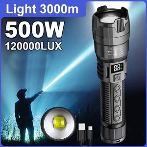 2000LM 높은 강력한 전원 LED 손전등 USB 충전 전술 토치 디스플레이 라이트 캠핑 낚시 비상 줌 랜턴