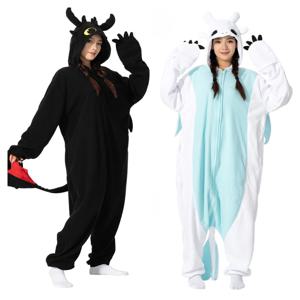 Onesieshow 동물 Kigurumi 잠옷 할로윈 Onesie 성인 어린이 만화 이빨없는 잠옷 코스프레 파티 여성 남성 Homewear XXL