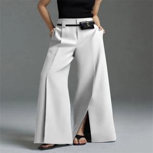 Yeezzi 도시 여성 정장 바지 2025 새로운 패션 블랙 화이트 컬러 느슨한 스트레이트 바지 하이 웨이스트 플리츠 스플릿 프론트 바지