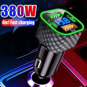 380W 차량용 휴대 전화 충전기 듀얼 PD 듀얼 Type-C 4-in-1 디지털 디스플레이 자동 충전기 DC 12V/24V 초고속 충전 어댑터