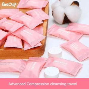 50PCS 압축 수건 민감한 피부에 적합한 압축 가방 여행 코튼 클렌징 타올 일회용 페이스 팩