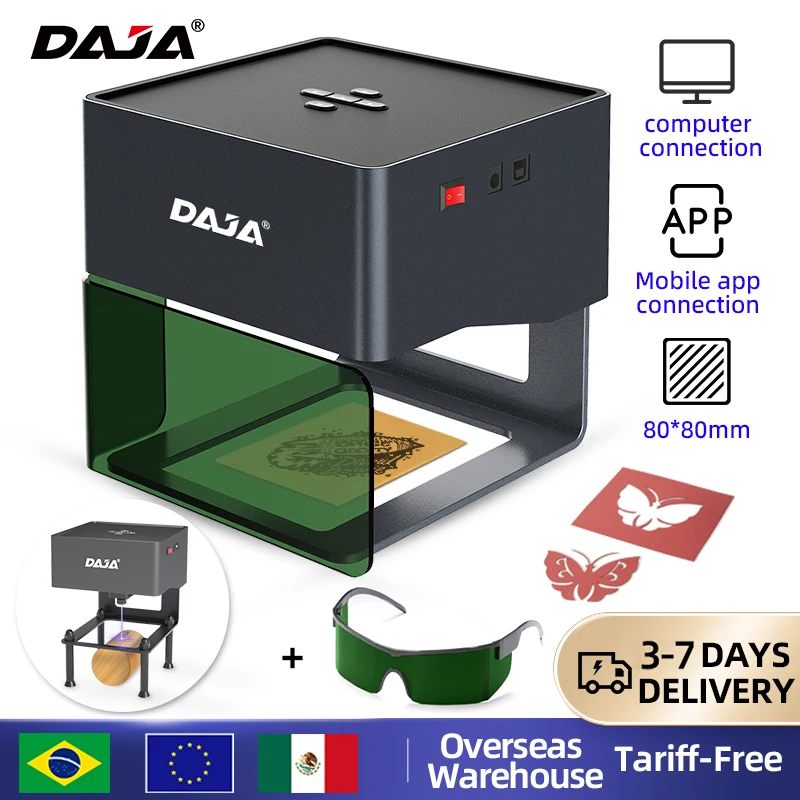 DAJA DJ6 미니 휴대용 레이저 조각기, DIY 블루투스 기계, 개 태그 종이 가죽 나무 플라스틱 로고 CNC 기계, 페인트