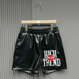 남성 및 여성용 자수 레더 드로스트링 반바지, 청소년 트렌디 브랜드 비치 반바지, 블랙 다크 브라운 레드, 여름 신상