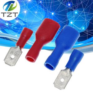 암 수 커넥터, TZT 절연 크림프, 블루 레드 터미널 블록 FDFD2-250 MDD2-250, 10 쌍, 6.3mm, 16-14AWG