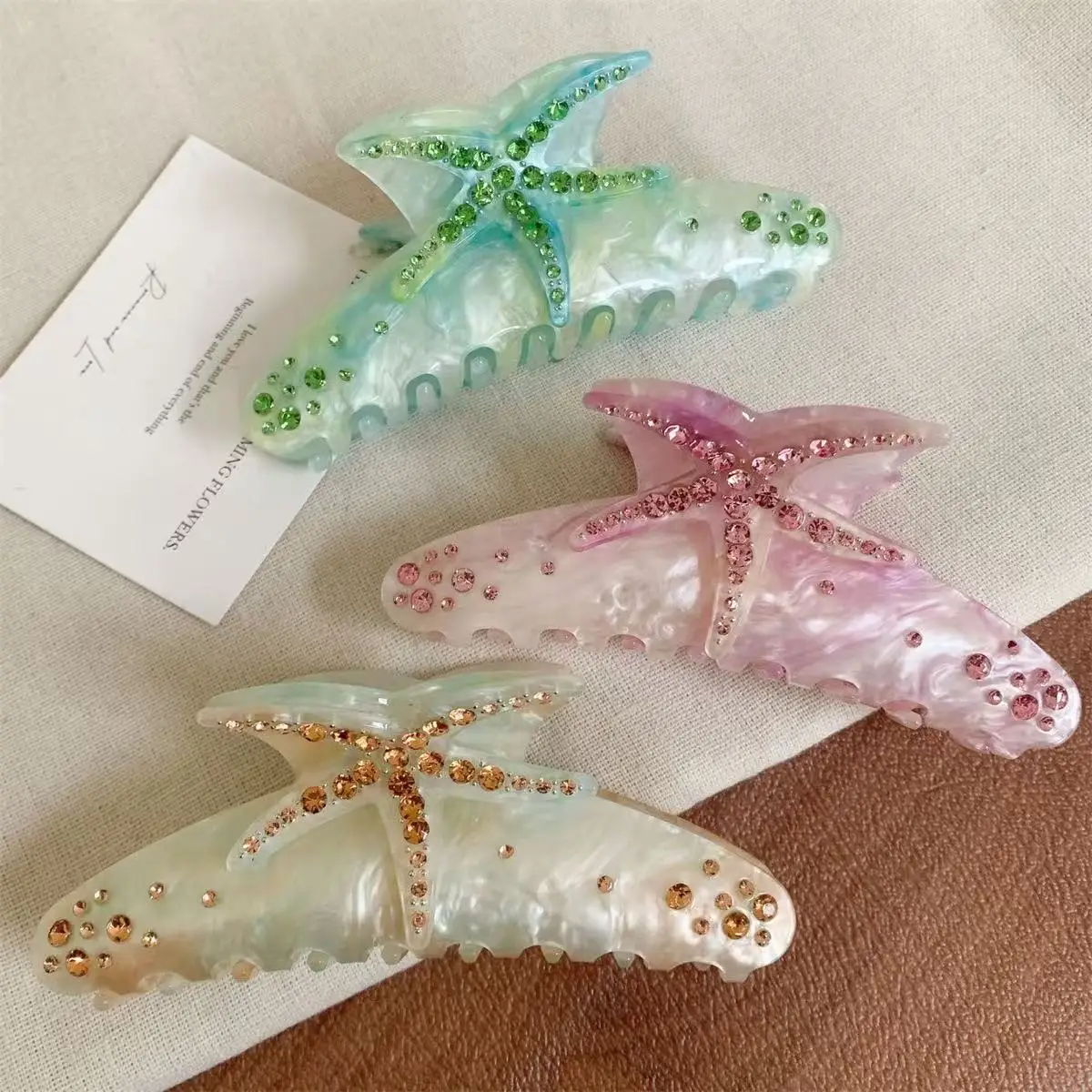 1pc 대형 다이아몬드 세트 불가사리 헤어 클립, 여름 해변 불가사리 헤어 클립, 미끄럼 방지 아세테이트 파워 홀드 턱 헤어 클립