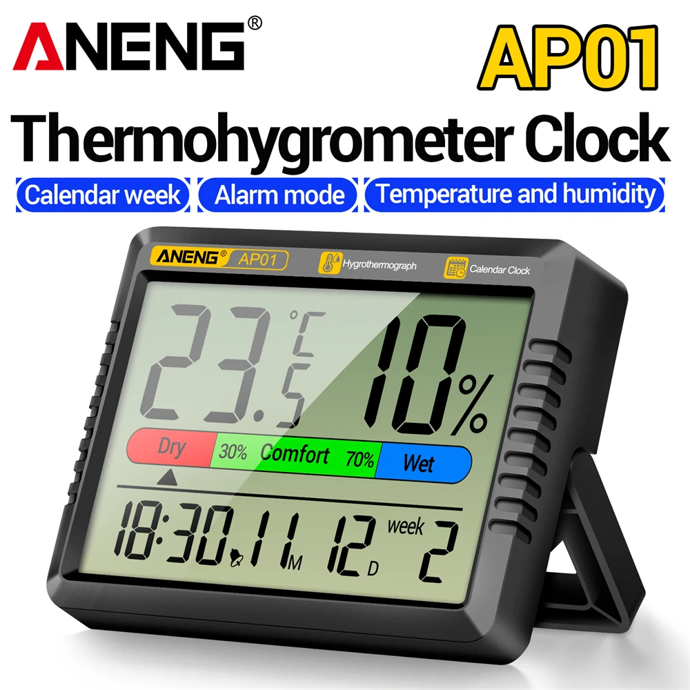 ANENG AP01 온습도계 전자 시계 다중 장면 측정 고화질 화면 디지털 공기 온도계 습도계