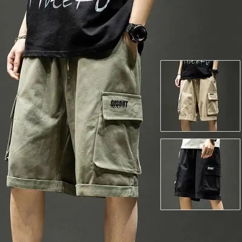 여름 얇은 남성 카고 반바지 주머니 솔리드 컬러 Drawstring 캐주얼 새로운 스포츠 러닝 패션 2025 남성 반바지 바지