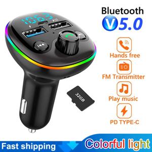 블루투스 차량용 FM 송신기 PD C타입 어댑터, 듀얼 USB 고속 충전기, 핸즈프리 라디오 변조기, MP3 플레이어, 지지대 TF 카드