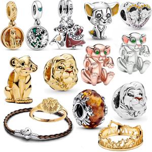 S925 실버 Miniso 디즈니 라이온 킹 Simba 비즈 매력에 맞게 원래 펜던트 팔찌 여성 DIY Jewellry 액세서리 만들기