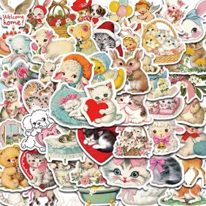 50PCS 빈티지 동물 클립 아트 스티커 미적 스케이트 보드 DIY 하라주쿠 노트북 수하물 방수 벽 룸 바 장식 스티커