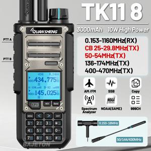 Quansheng TK11 8 워키 토키 장거리 10W 양방향 라디오 햄 CB 27MHz 단파 LW MW SW NOAA SSB AM FM 아마추어 송수신기
