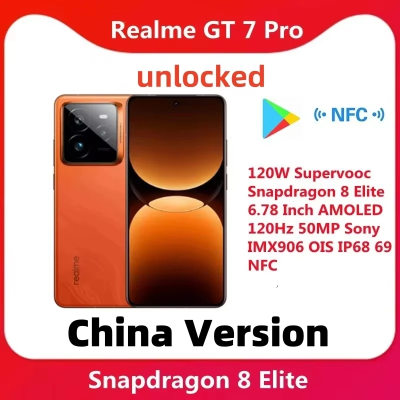 중국 버전 Realme GT 7 Pro 50MP IMX906 OIS 6500mAh 120W Supervooc Snapdragon 8 Elite 6.78 인치 AMOLED 120Hz IP68 69 NFC