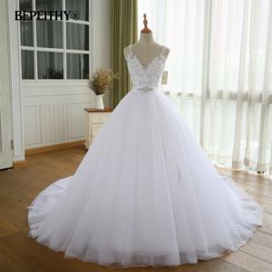 BEPEITHY 사용자 정의 V 넥 빈티지 웨딩 드레스 벨트 Vestido De Novia Casamento Beadings 신부 가운 2022 볼 가운