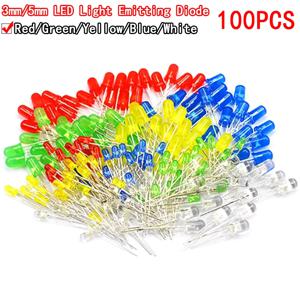 100pcs 3mm 5mm LED 빛 흰색 노란색 빨간색 녹색 파란색 모듬 키트 DIY LED 세트 전자 diy 키트