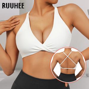 푸시 업 스포츠 브래지어 여성 속옷 패딩 Bralette 스포츠 브래지어 크로스 크리스 탑 백리스 훈련 피트니스 운동 요가 브래지어 여성