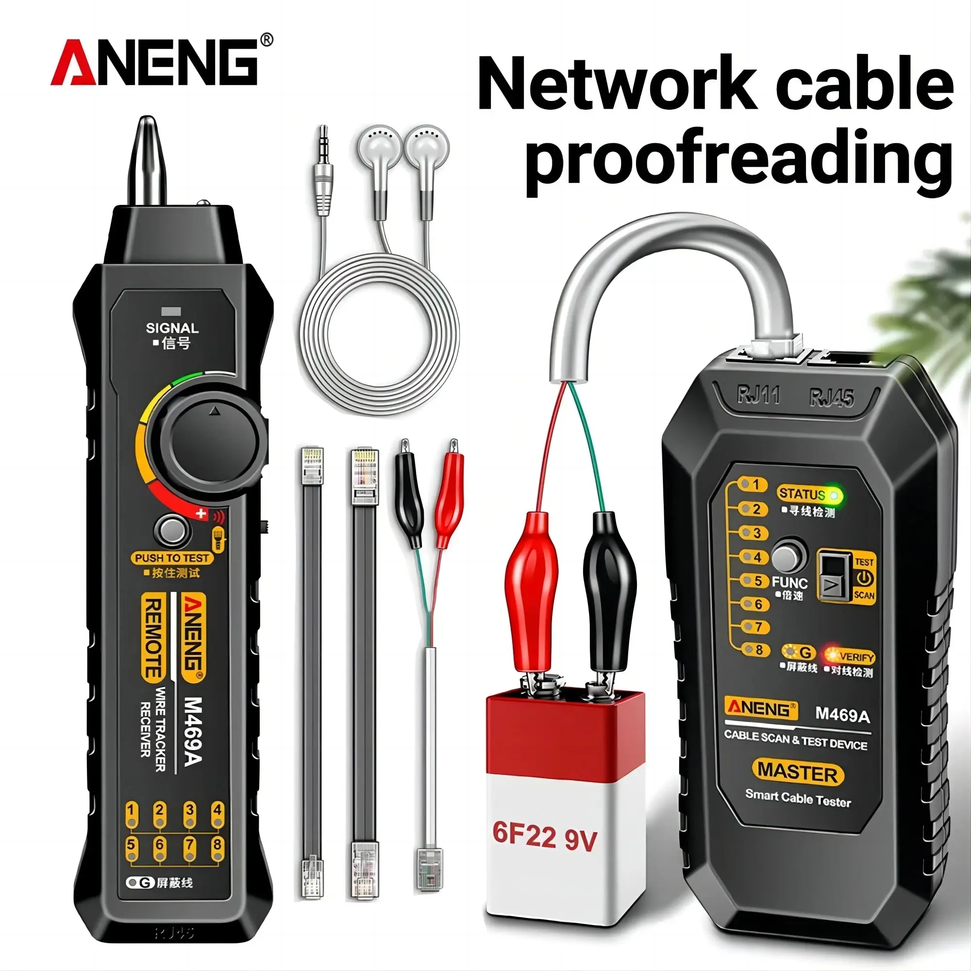 ANENG M469A 스마트 네트워크 케이블 테스터 RJ45 RJ11 LAN 케이블 테스터 파인더 와이어 추적기 수신기 네트워크 수리 전기 도구