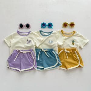 여름 캐주얼 아기 소녀 Tracksuits 자수 짧은 소매 티셔츠 반바지 정장 2pcs 유아 의류 소년 소녀 의상