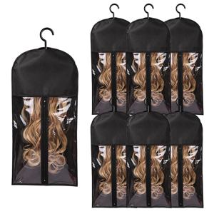 6pcs 긴 머리 확장 저장 가방 홈 살롱 주최자에 대 한 플라스틱 옷걸이와 부직포 방진 가발 캐리어 가방