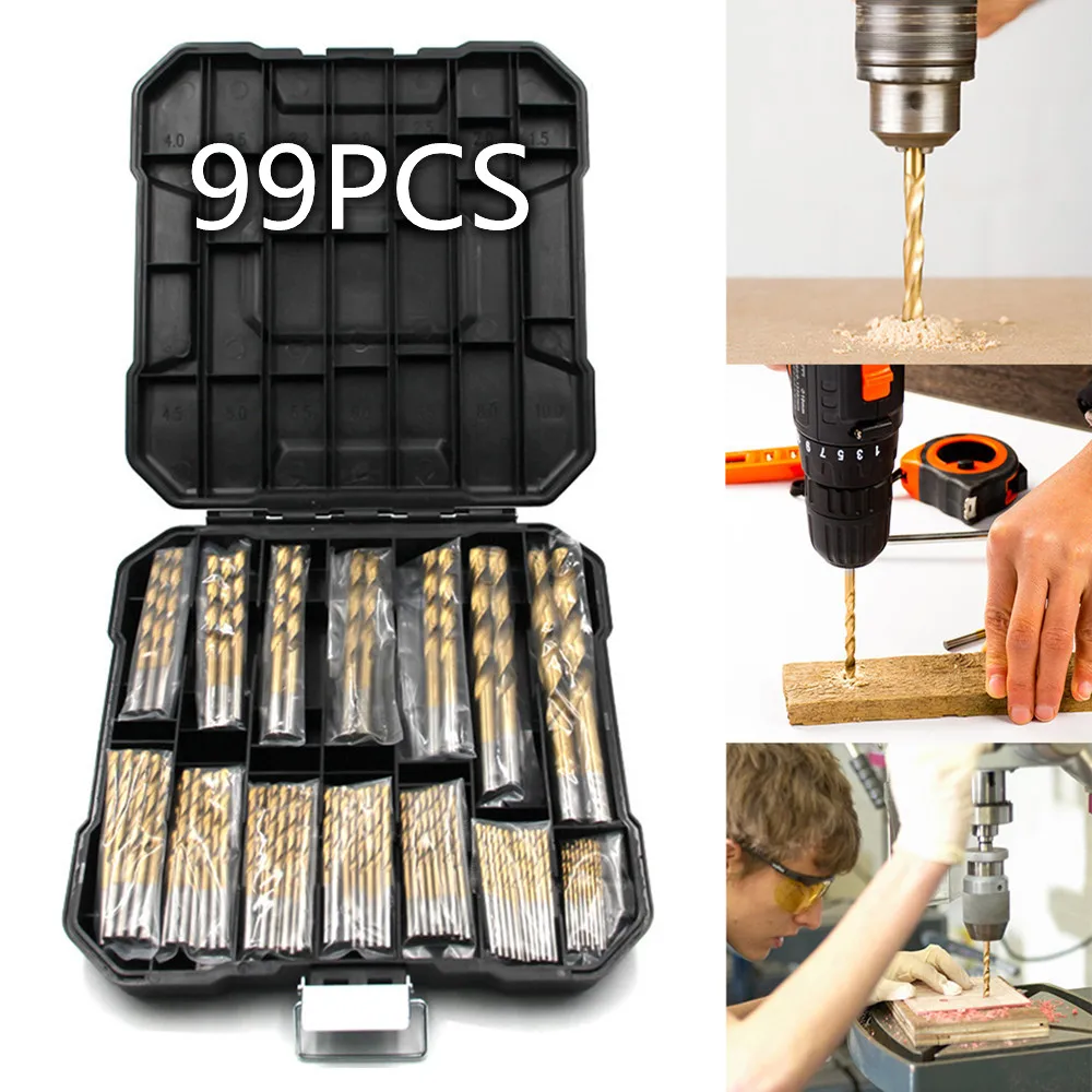 강철 목재 플라스틱, 보관 케이스가 있는 금속 구리 알루미늄 합금용 99 Pcs1.5mm-10mm 티타늄 드릴 비트 세트