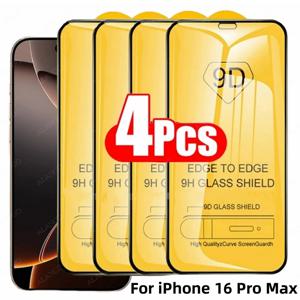 NNBILI 4PCS 9D 풀 커버 강화 유리 iPhone 16 11 12 13 14 15 Pro Max 16 15 Plus 16e 12 13 Mini X XR 화면 보호기 ﻿