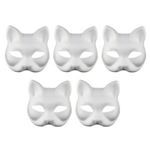 3/5Pcs 종이 빈 마스크 반 얼굴 손으로 그린 ​​고양이 폭스 마스크 애니메이션 악마 슬레이어 가장 무도회 할로윈 축제 코스프레 소품