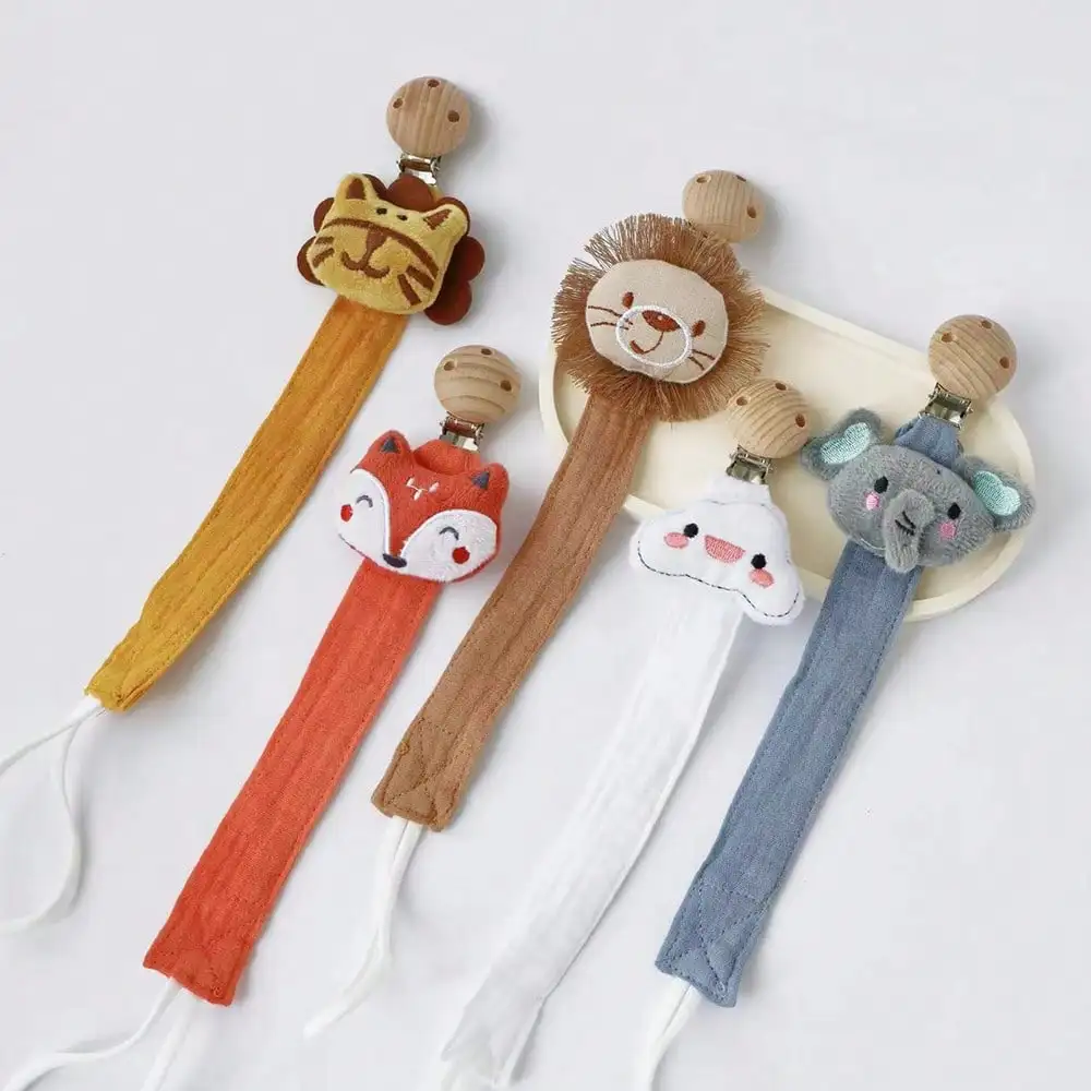 1PCS 아기 젖꼭지 클립, 신생아 목화 나무 동물 젖꼭지 체인, 젖꼭지 노리개 더미 홀더 친환경 소재
