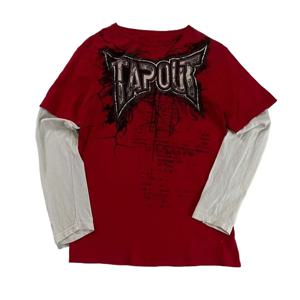 Y2K T 셔츠 남성 뉴 힙합 레드 TAPOUT 인쇄 라운드 넥 오버 사이즈 긴팔 T 셔츠 캐주얼 고딕 의류 탑 streetwear