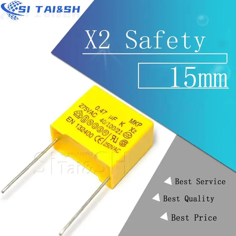 10pcs X2 안전 커패시터 15mm 275VAC 275V 0.022 미크로포맷 0.047 미크로포맷 0.1 미크로포맷 0.15 미크로포맷 0.22 미크로포맷 0.33 미크로포맷 0.47 미크로포맷 0.68 미크로포맷 1 미크로포맷 폴리프로필렌 필름