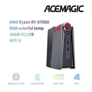 ACEMAGIC AMR5 미니 PC AMD Ryzen 7 5700U DDR4 16G SSD512GB, Windows 11Pro RGB 다채로운 호흡 조명
