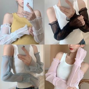 우아한 여름 레이스 슬리브 태양 보호 팔 커버 얼음 실크 쉬폰 가장자리 차양 슬리브 여성 운전 자동차