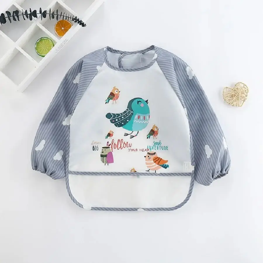 1Pcs 방수 먹는 작업복 유아 유아 아기 만화 긴 소매 아트 앞치마 동물 작업복 부드러운 아기 턱받이 트림 옷