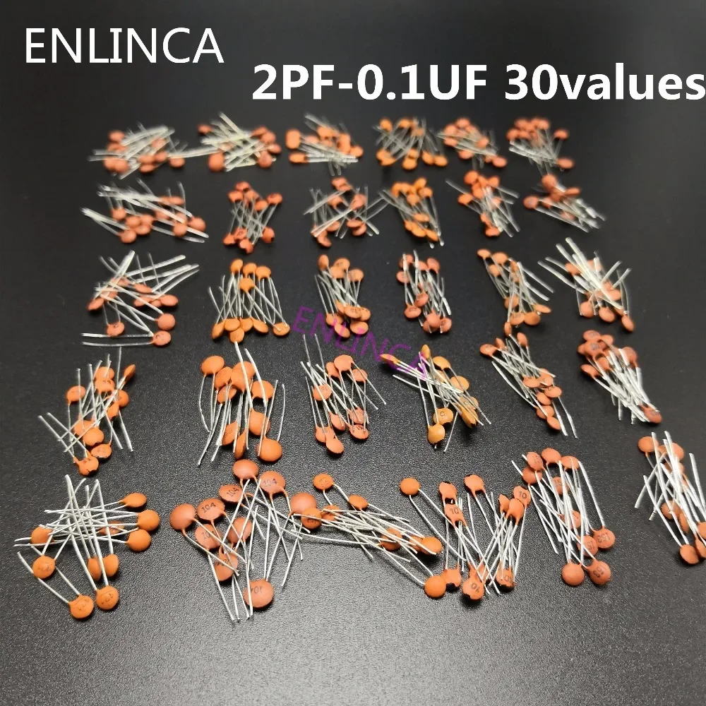 300 개/몫 50V 2PF-0.1UF 30 값X10pcs 세라믹 커패시터 모듬 키트 전자 부품 패키지 2pF 30pF 100pF 1nF 10nF