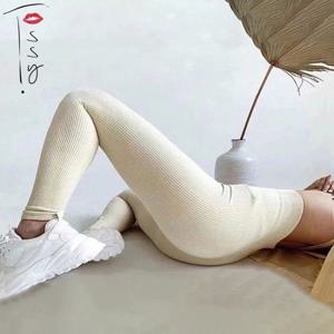 늑골이있는 요가 레깅스 스포츠 스타킹 여성 원활한 니트 요가 바지 화이트 Femme 체육관 레깅스 스키니 운동 피트니스 푸시 업