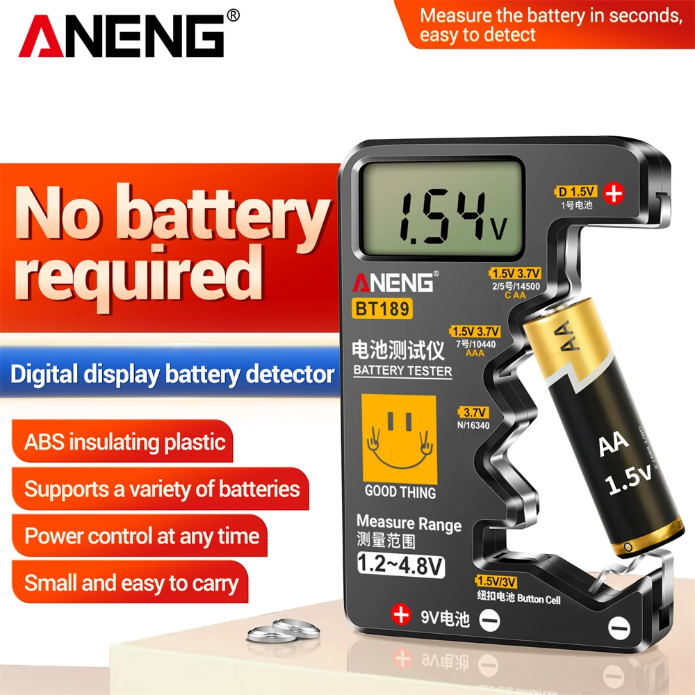 ANENG BT189 버튼 셀 배터리 테스터 보조베터리 감지기 9V N D C AA AAA 범용 가정용 LCD 디스플레이 배터리 테스터 도구