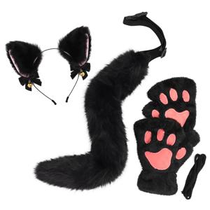 소녀 코스프레를위한 할로윈 고양이 의상 세트, 머리띠, 꼬리, 장갑이있는 할로윈 고양이 의상 액세서리 3Pcs