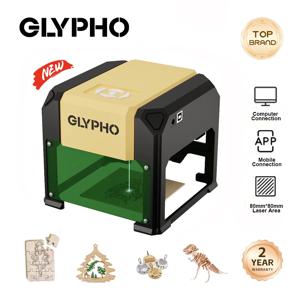 GLYPHO 레이저 조각기 기계 3000mW CNC 매우 정확한 휴대용 80mm * 80MM 개 태그 종이 가죽 나무 DIY에 대한 조각 절단