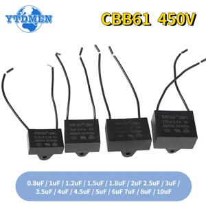 1/5pcs CBB61 450V 시작 커패시터 0.8/1/1.2/1.5/2/2.5/3/3.5/4/4.5/5/6/7/8/10 미크로포맷 팬 천장 배기 모터 실행 커패시터 CBB