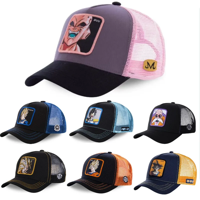 드래곤 볼 Z 야구 모자 Goku 슈퍼 사이어인 만화 메쉬 Sunhat 남성과 여성을위한 애니메이션 모자 패션 패치 트럭 모자