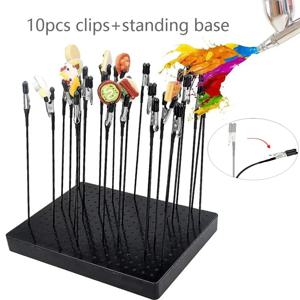 10pcs 금속 유연한 클립이있는 모델 스프레이 스탠드베이스 건담 모델 에어 브러시 페인트 용 모델 페인팅 악어 클립 스틱