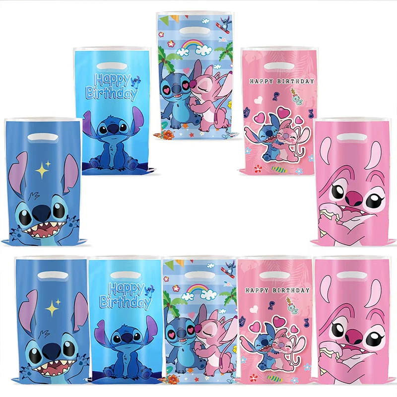 30pcs 블루 핑크 스티치 파티 선물 가방 핸들 릴로 & 스티치 테마 파티 호의 가방 베이비 샤워 아이 생일 파티 장식